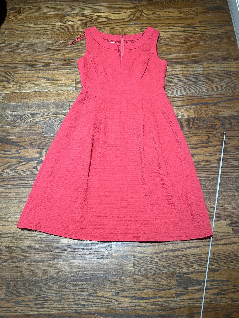 Talbots Girls Textured Coral-Red Sleeveless Fit-and-Flare Dress
